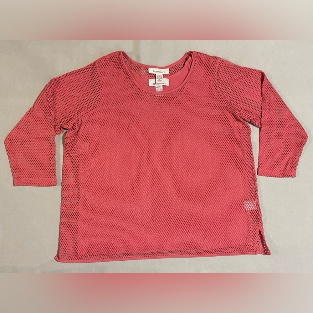 Roaman's Pink Tank Top & See Through Mesh Netted Cover Shirt Women's Size‎ 1X